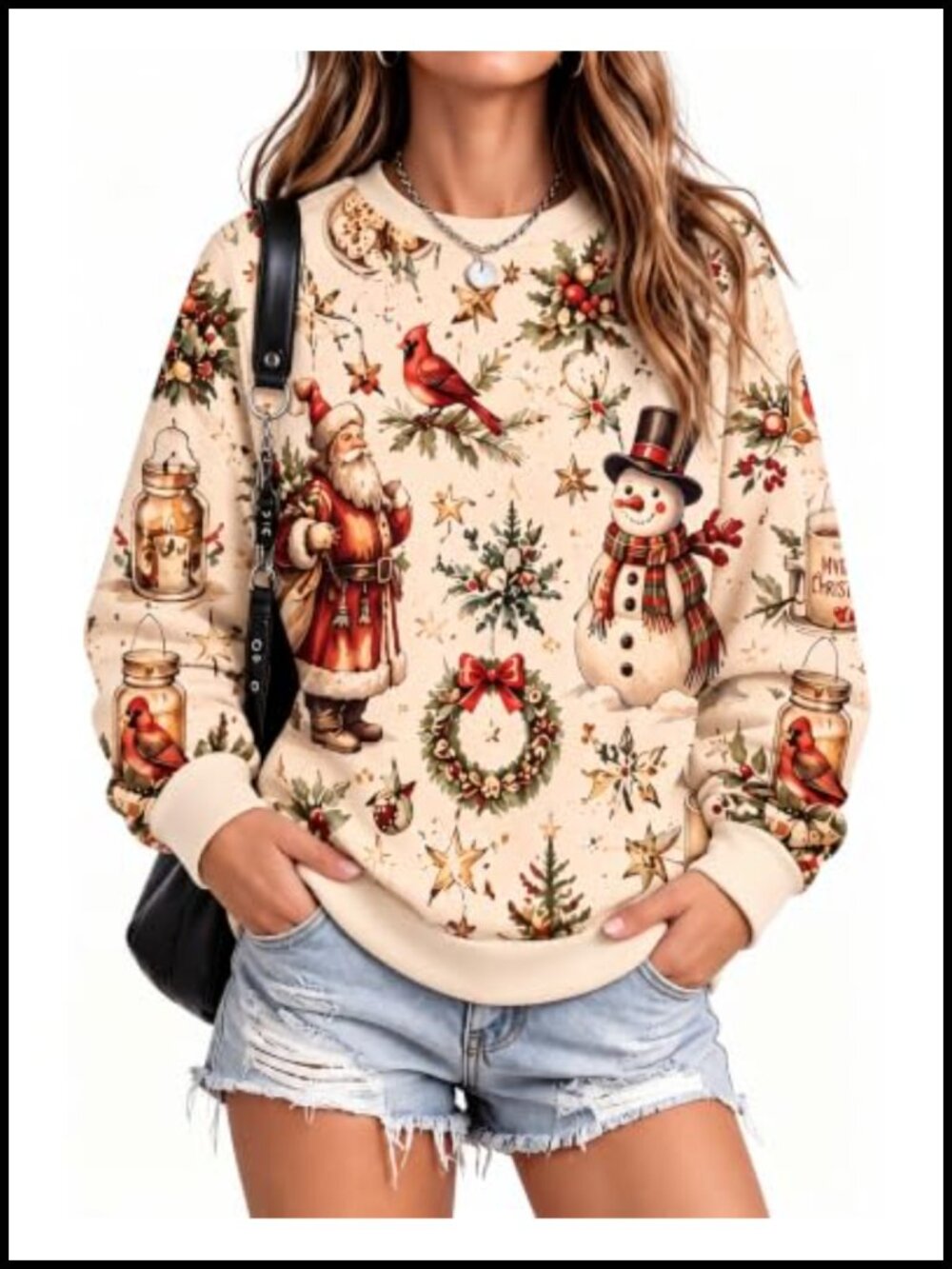 Women's Christmas Sweatshirt Pullover Crew Neck Long Sleeve Polyester